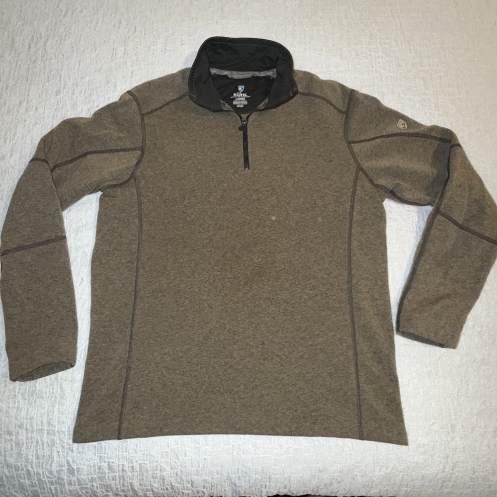 Kuhl Sweater Mens Large Brown Kashmira Fleece 1/4 Zip Pullover Hiking Layer